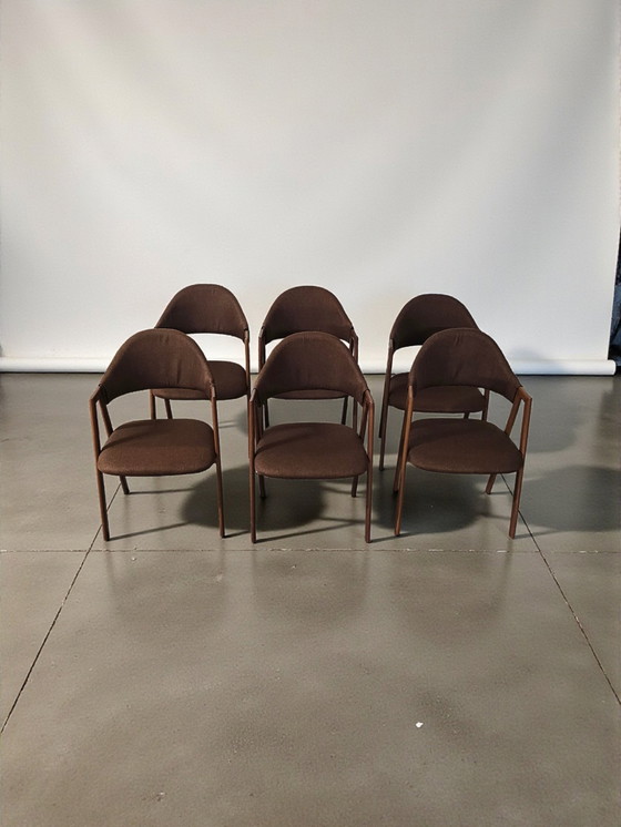 Image 1 of 6 sillas de comedor de diseño danés tapizadas en lino