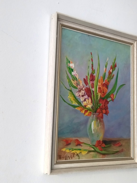 Image 1 of Oil painting on panel – Still life with gladioli