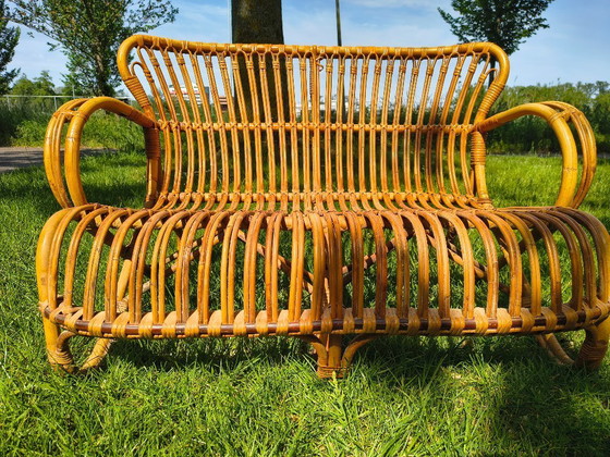 Image 1 of Vintage Rattan Lounge Sofa Rohé Noordwolde – 1960s