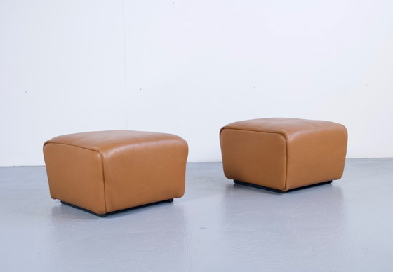 Image 1 of PAR DE REPOSAPIÉS/PUFS DE CUERO MARRÓN DS-47 DE SEDE PUBLISHER, DÉCADA DE 1970