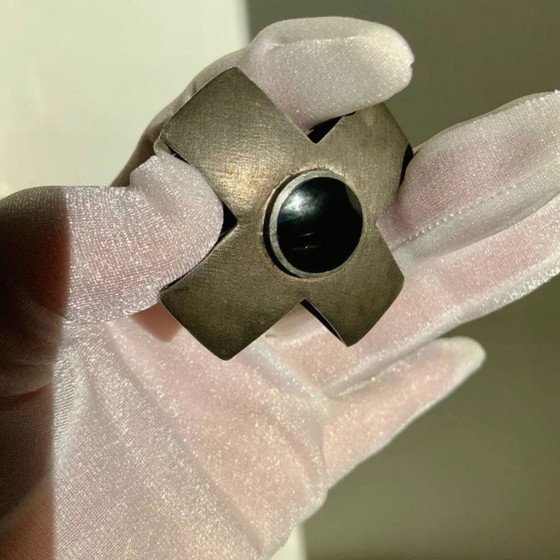 Image 1 of Antique Georg Jensen Era 1910-1925 Solid 925 Silver Maltese Cross Double Sided Lapis Lazuli & Onyx Hallmark GI