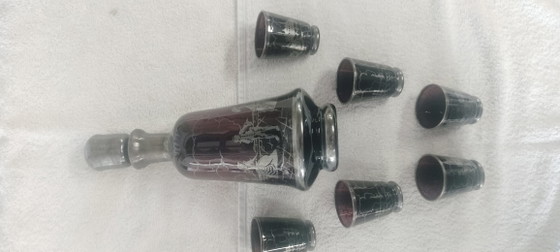 Image 1 of Murano liqueur set  - Amathist & zilveren Overlay 