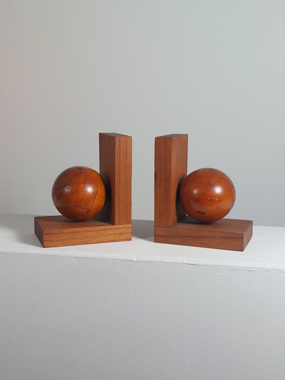 Image 1 of Wooden Art Deco bookends with ball decoration