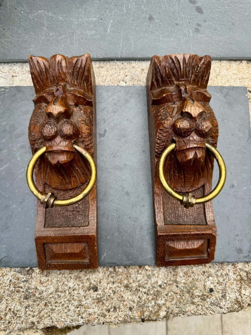 2 Konsolenstützen Löwe Holz 19. Jahrhundert