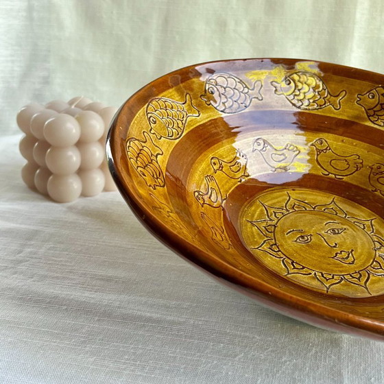 Image 1 of Large 30cm Claire Landolt Signed Swiss Studio Pottery Bowl - Sun Face