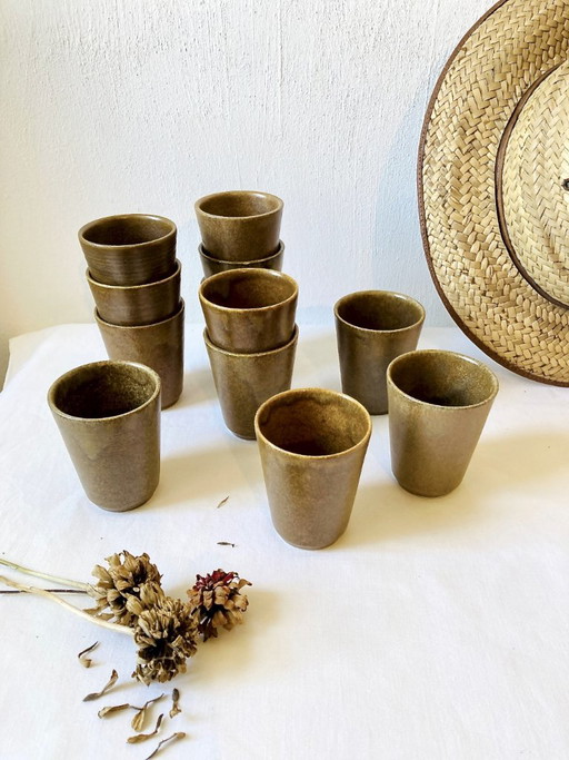 Set di 12 bicchieri in gres smaltato, Grès Pots Digoin