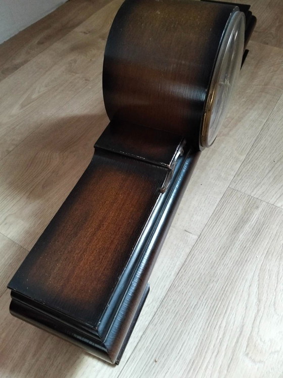 Art Déco Kaminuhr Friedrich Mauthe, Uhren, Glas, Metall, Braun (Foto 6 von 9)
