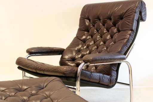 Noboru Nakamura Bore Leather Lounge Chair with Footstool