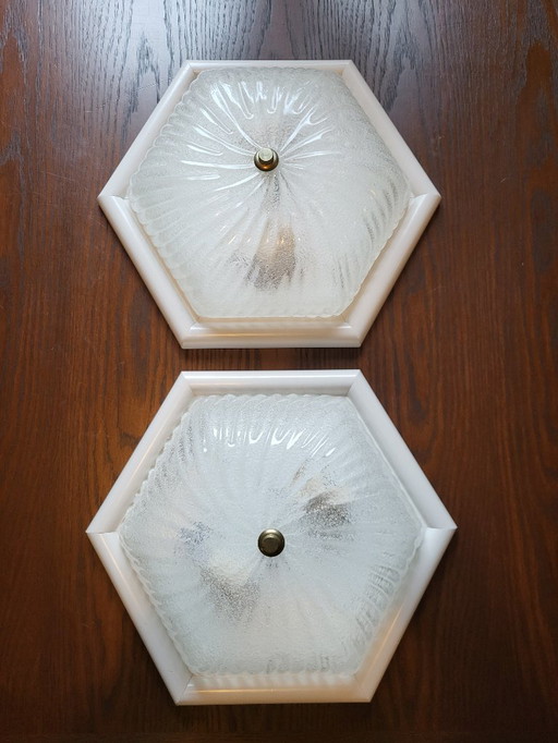 Lampe en verre Iceglass vintage style Hollywood, milieu du siècle