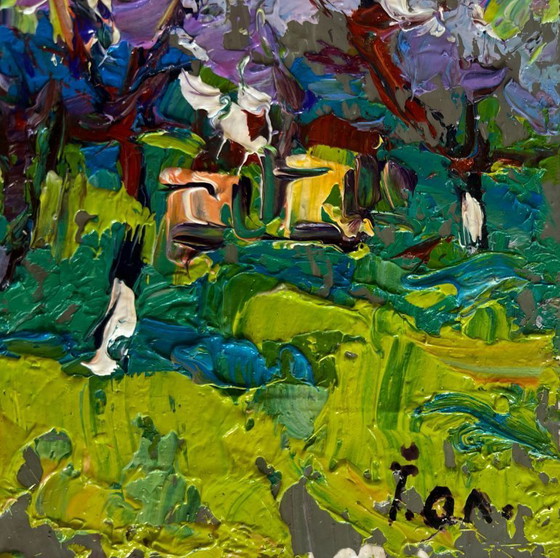 Image 1 of Original Oil Painting Spring Flower Landscape The gardens are blooming