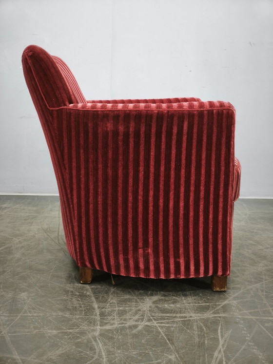 Image 1 of Fauteuil lounge sculptural en velours, style danois moderne des années 1950