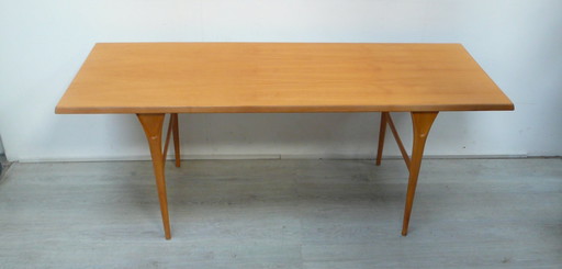 60er Couchtisch Kaffeetisch Kirsche Vollholz V-Beine Mid Century Modern elegant schlank