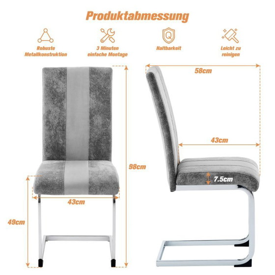 Image 1 of JYMTOM Dining Room Chairs Faux Leather Cantilever Swing Chairs Kitchen Chairs with High Backrest Chrome-Plated Metal Frame