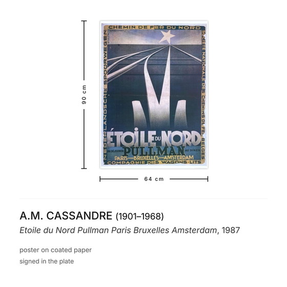 Image 1 of BIN. CASSANDRE Etoile du Nord Pullman Paris Bruxelles Amsterdam Plakat 1987