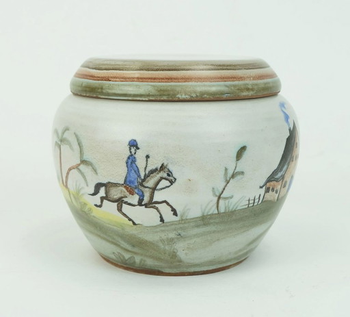 petit pot peint à la main avec couvercle par fritz van daalen ceramics 1950s west german pottery