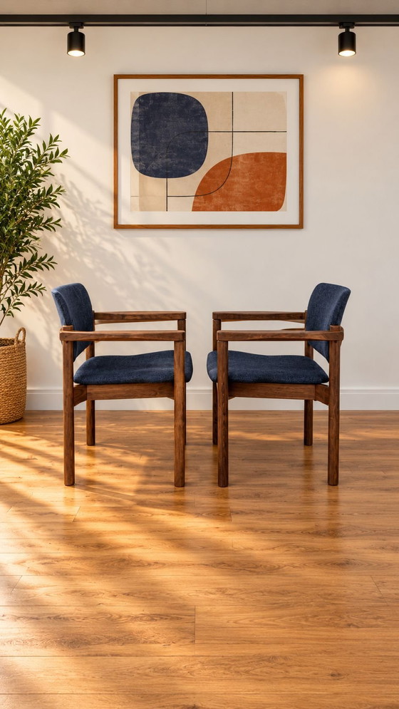 8 sedie da pranzo Kush+co vintage design scandinavo, Tessile, Legno, Blu (foto 6 di 11)