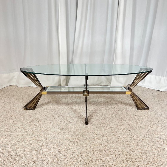 Vintage Italiaanse salontafel van glas, chroom en messing, Hollywood Regency-stijl, jaren 70. – Metal (photo 5 of 19)