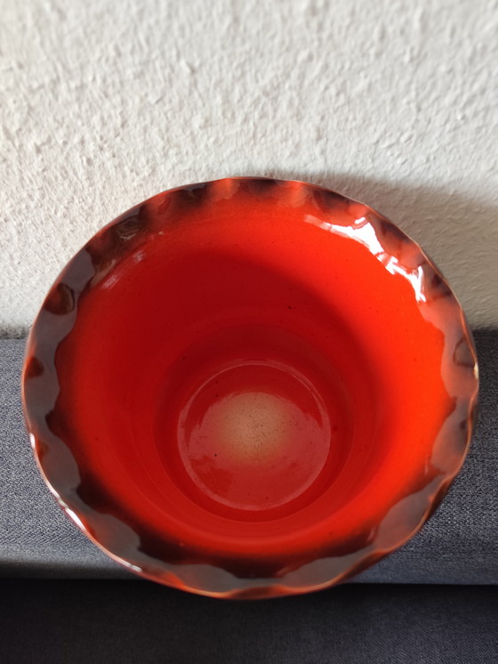 Image 1 of 🧡 Vintage flowerpot from the 70s/80s | Orange-brown | Ceramic West German style | approx. 14 cm