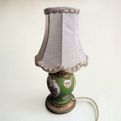 Seltene Vintage Mid-Century Tischlampe | Porzellan & Stoffschirm | 50er/60er Jahre Retro Nachttischlampe