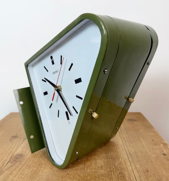 Horloge murale double face Seiko Ships verte vintage, années 1970 – Pendules, Glass, Iron (photo 13 of 18)