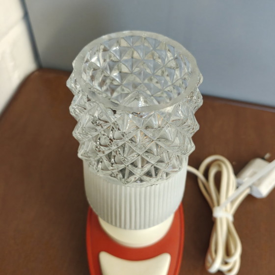 Vintage Massive Belgium Table Lamp – 1970s – Pressed Glass – Space Age – Plastic (photo 9 of 9)