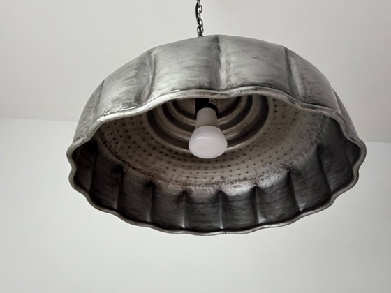 Vintage pendant lamp, metal, silver-grey (photo 3 of 10)