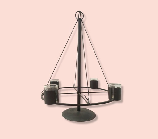 Portavelas flotante vintage de metal negro para 4 velas de té | Perfecto como corona de Adviento