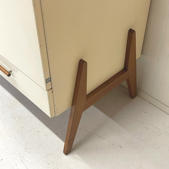 Image 1 of Vintage 1960s dresser chest of drawers with slanted legs cabinet