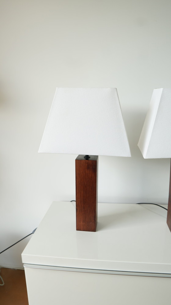 Image 1 of Pair of Mid - Century solid wood table lamps - 1970s