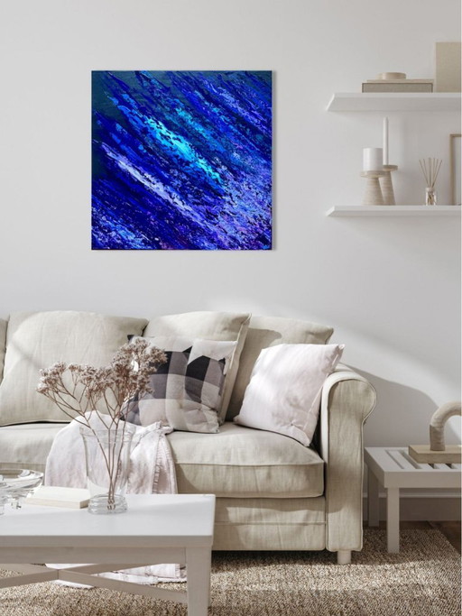 Too Shy – expressive abstract painting – blue/violet – 60x60 cm