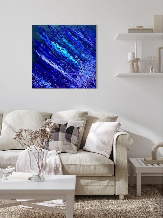 Image 1 of Too Shy – expressive abstract painting – blue/violet – 60x60 cm
