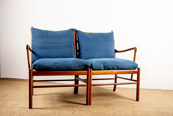 Image 1 of 2-seat Danish sofa in mahogany and cane, model PJ 149/2 OR "Colonial chair" by Ole Wanscher for Poul Jeppesen.