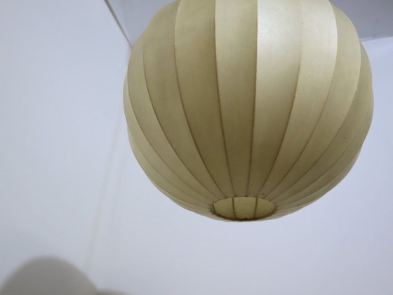 Image 1 of 1970s Italian Cocoon Globe Pendant Lamp with teak details