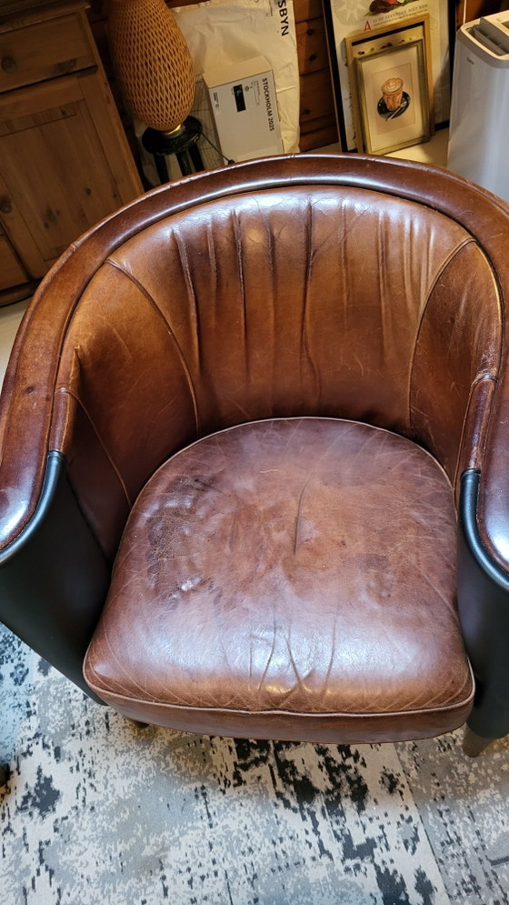 Poltrone Club Vintage Stile Art Déco in Pelle (di Pecora) Set di 2 – Legno (photo 3 of 12)