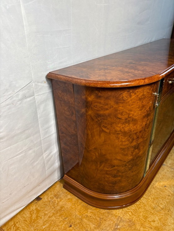 Image 1 of Vintage 1980s Hollywood Regency Italian Sideboard – Walnut Effect & Mirrored Details  