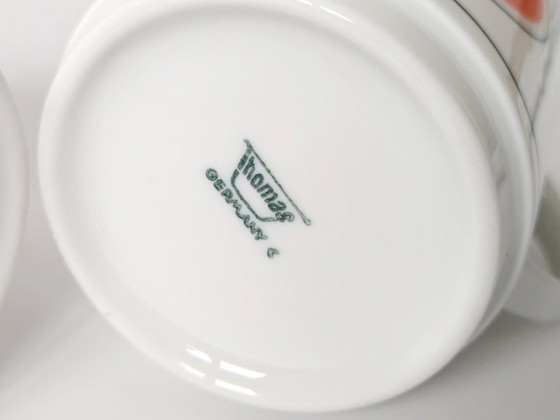 Image 1 of Vintage Thomas Germany “Eclipse” Porcelain Coffee Set, 6 pieces, 1970s Retro Orange Graphic Design