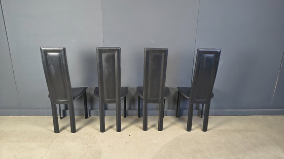 Image 1 of Vintage black leather dining chairs, set of 4, 1980s