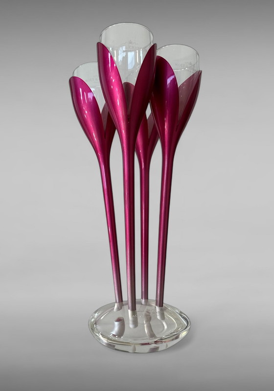 Image 1 of Moet & Chandon Champagne Tulip Flutes and Stand, Set of 4