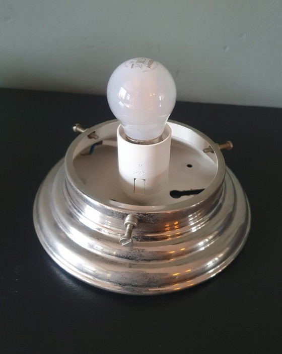 Image 1 of Art Deco ceiling light made of opal glass. Unique shape with a retro design.