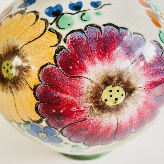 Image 1 of Mid-Century Royal Gouda South Holland Vase Areo Blumen 1940er Jahre
