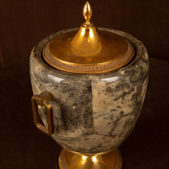 Macabo Grijs Perkament & Messing Thermos Glacette, Cusano Milanino, Italië 1950 – Serveerwagens, Wood, Glass (photo 14 of 17)