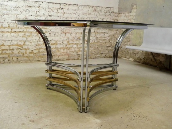 Tavolo in vetro fumé e metallo, 1970 – Tavoli da pranzo, Cristallo, Cromo, Vintage (photo 2 of 9)