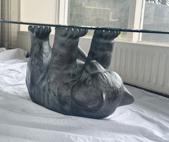 Image 1 of Table basse en verre sculpture d'ours