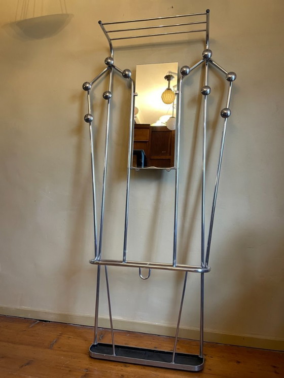 Image 1 of Wall coat rack Coat rack with mirror Vintage 1950s French
