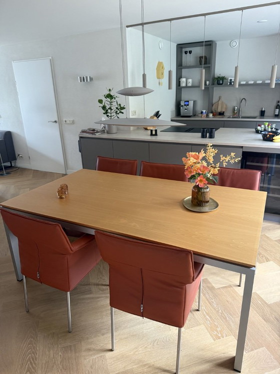 Dining table with fixed top in natural matte beech. Aluminum frame., Arco, Wood, Aluminium, Brown, Modern (photo 2 of 5)