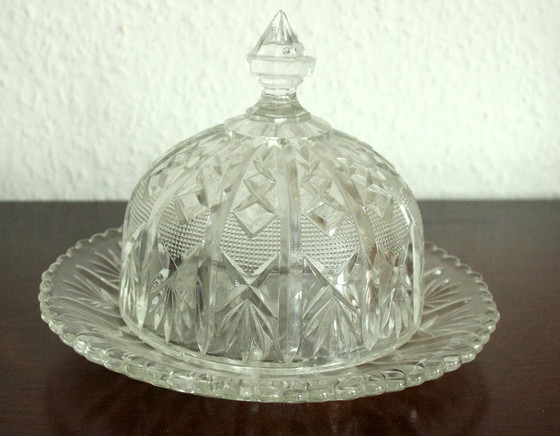 Image 1 of Hoogwaardige botervloot, loodkristalglas, Art Deco, jaren 30