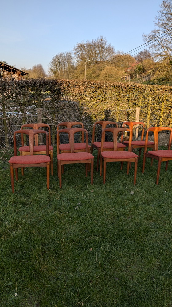Image 1 of Johannes Andersen - Set of 8 Danish Teak Chairs - Uldum Mobelfabrik - Terracotta Bouclé Upholstery