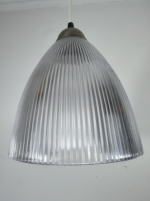 Vintage 2 hanglampen ribbelglas jaren 70 Ø20 cm