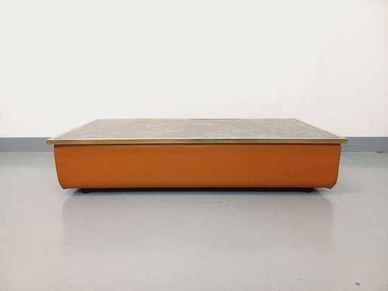 Image 1 of Tavolino vintage in vetro eglomato, cromo e pelle degli anni '70