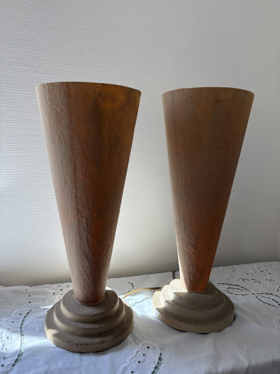 Image 1 of Vintage set of postmodern design sculptural plaster and fiberglass table lamps